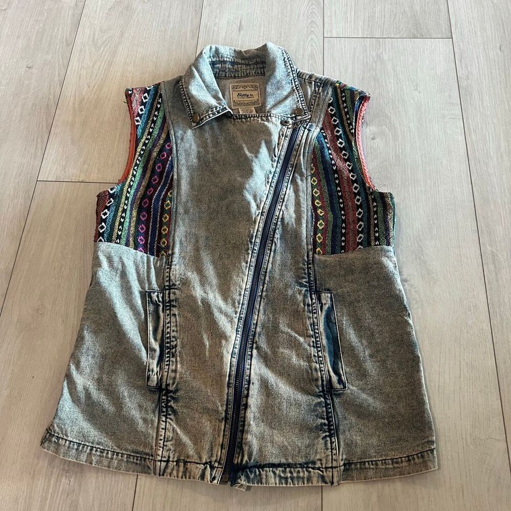 Billy by Flying Tomato Women's Blue Vest Denim Diagonal Zipper size s